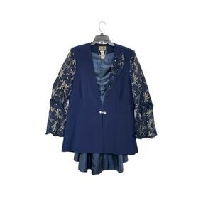 Champagne Italy Blue/Gold Lace Flare Sleeve Jacket Floral Hi-low 24 Plus Church